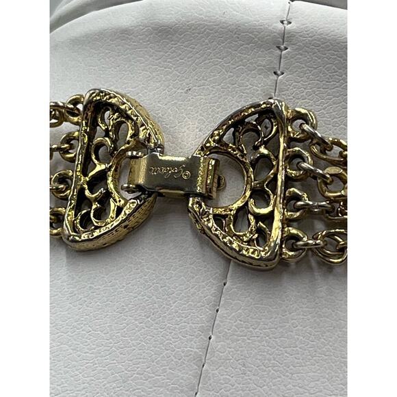 Goldette Vintage Purple Glass Intaglio Cameo Silhouette 3 Strand Chain Necklace - Picture 9 of 16